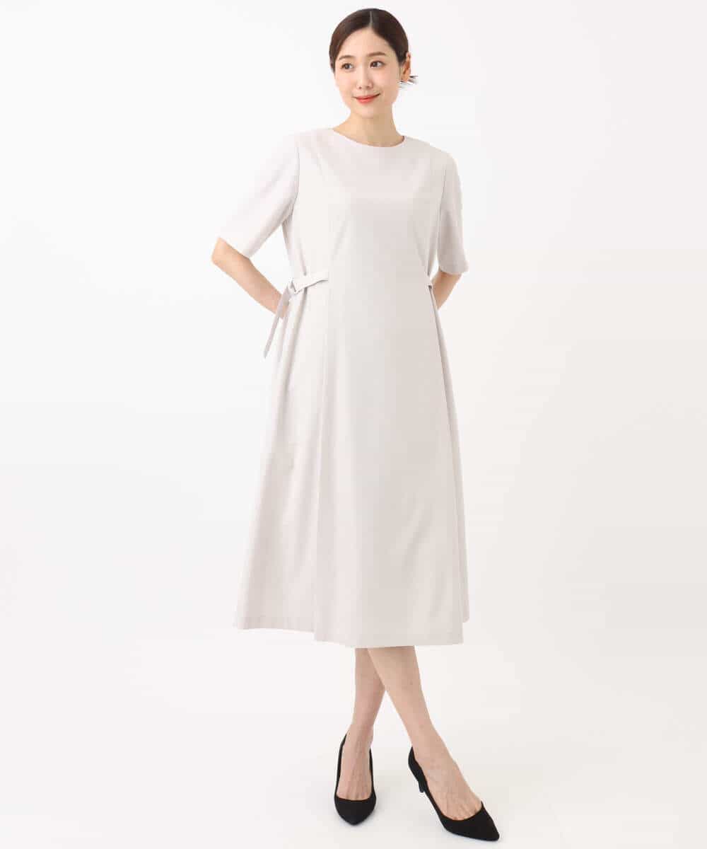 FKEGA55230 MK MICHEL KLEIN(MK ミッシェルクラン) サイドベルトデザイン ウエストタックストレッチワンピース/洗える ダークグレー