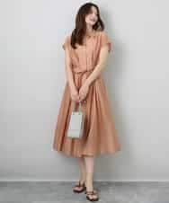 FKEGA58200 MK MICHEL KLEIN(MK ミッシェルクラン) ベルト付きフレンチスリーブワンピース/洗える オレンジピーチ