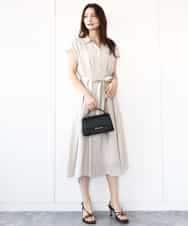 FKEGA58200 MK MICHEL KLEIN(MK ミッシェルクラン) ベルト付きフレンチスリーブワンピース/洗える ベージュ