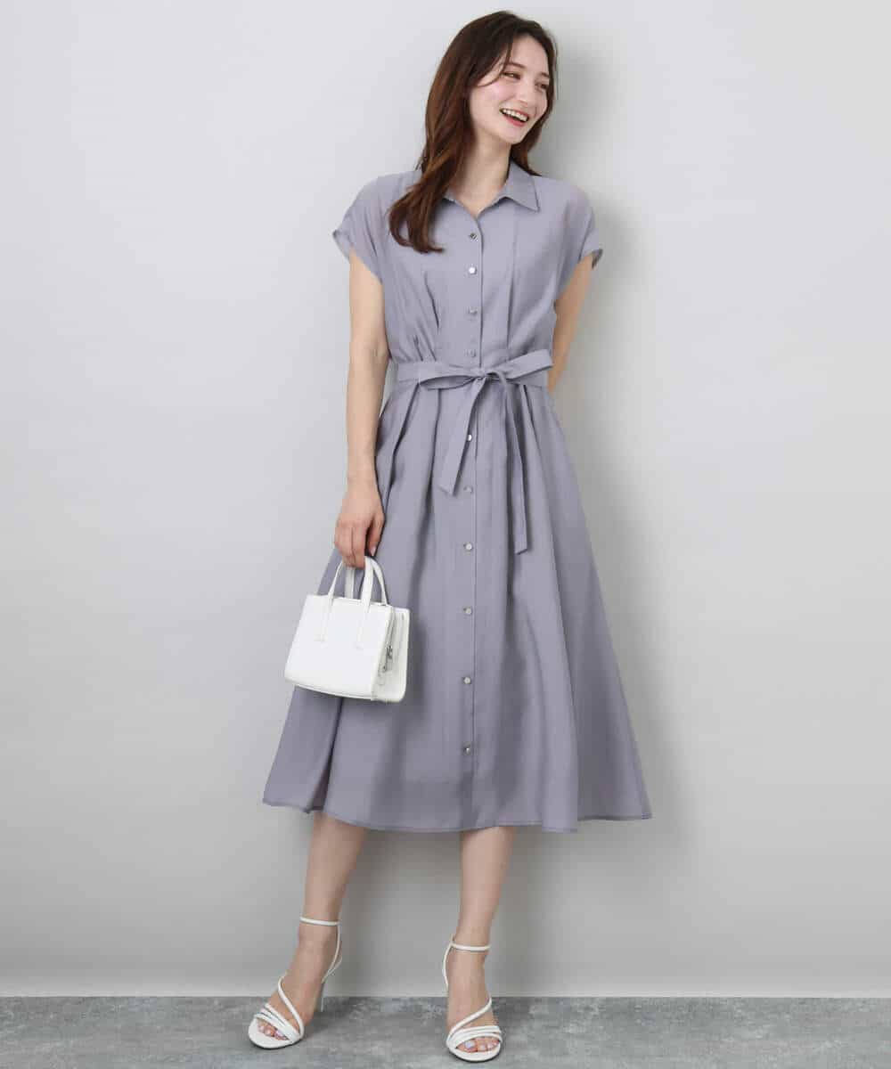 FKEGA58200 MK MICHEL KLEIN(MK ミッシェルクラン) ベルト付きフレンチスリーブワンピース/洗える ベージュ