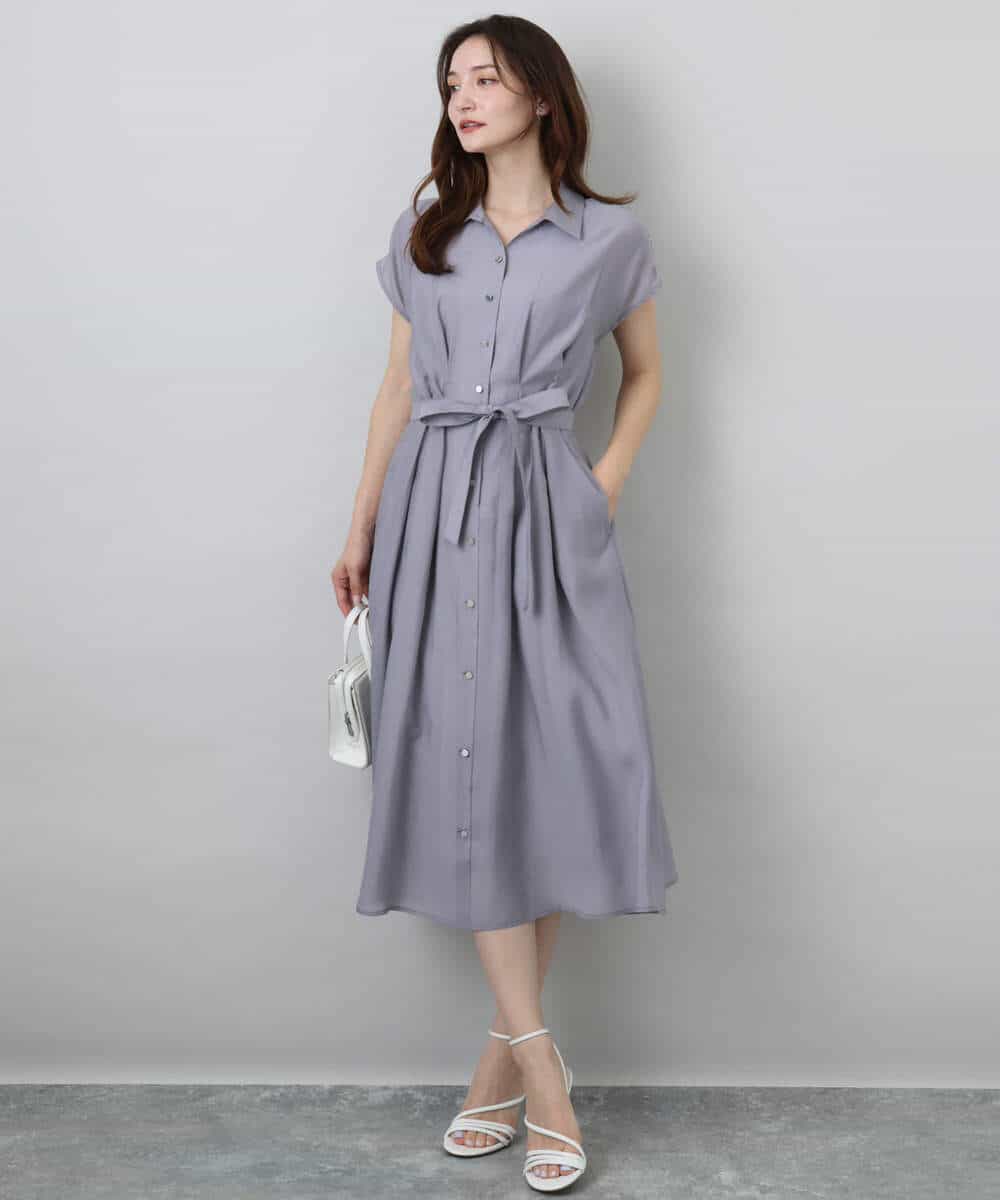 FKEGA58200 MK MICHEL KLEIN(MK ミッシェルクラン) ベルト付きフレンチスリーブワンピース/洗える ベージュ