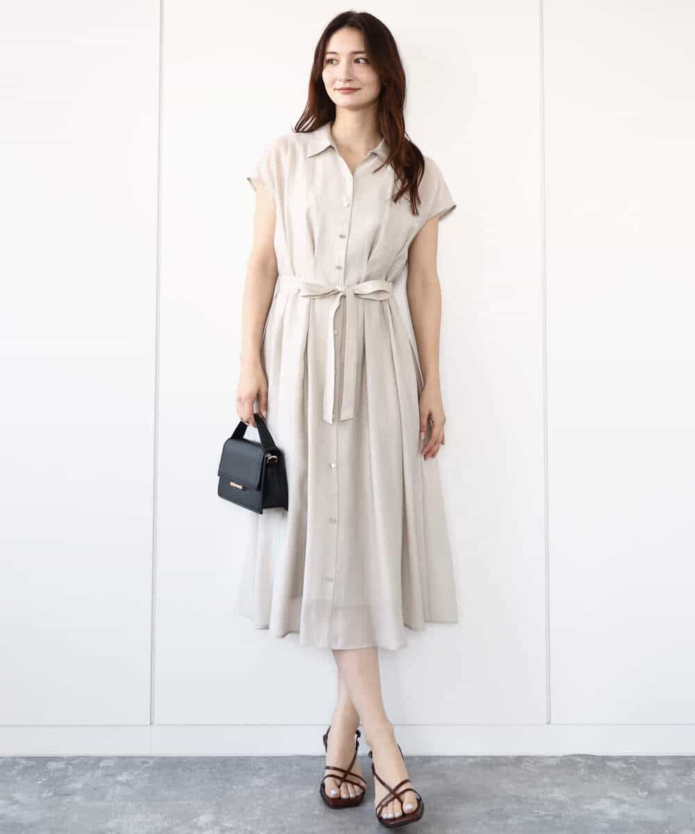 FKEGA58200 MK MICHEL KLEIN(MK ミッシェルクラン) ベルト付きフレンチスリーブワンピース/洗える ベージュ