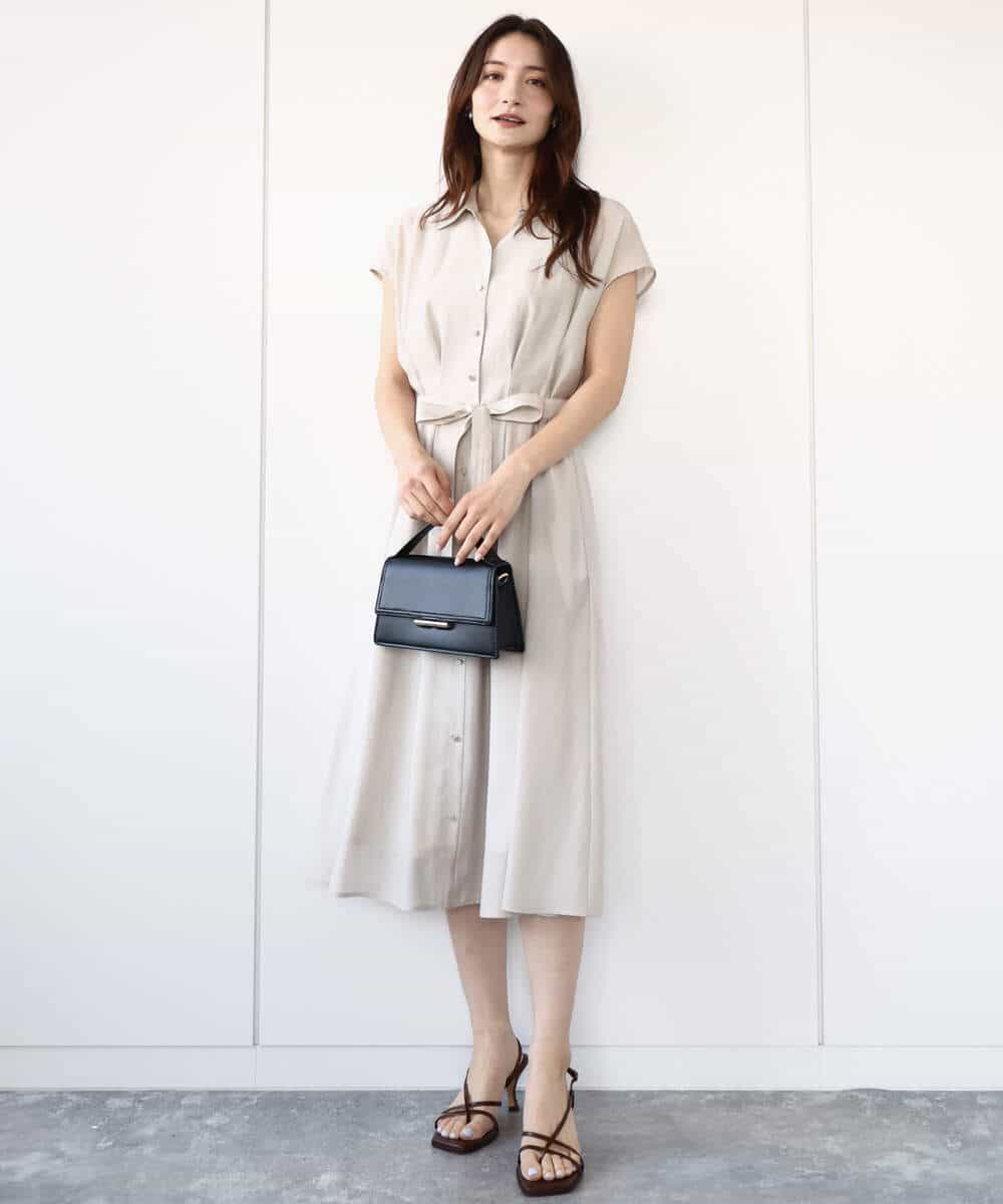 FKEGA58200 MK MICHEL KLEIN(MK ミッシェルクラン) ベルト付きフレンチスリーブワンピース/洗える ベージュ