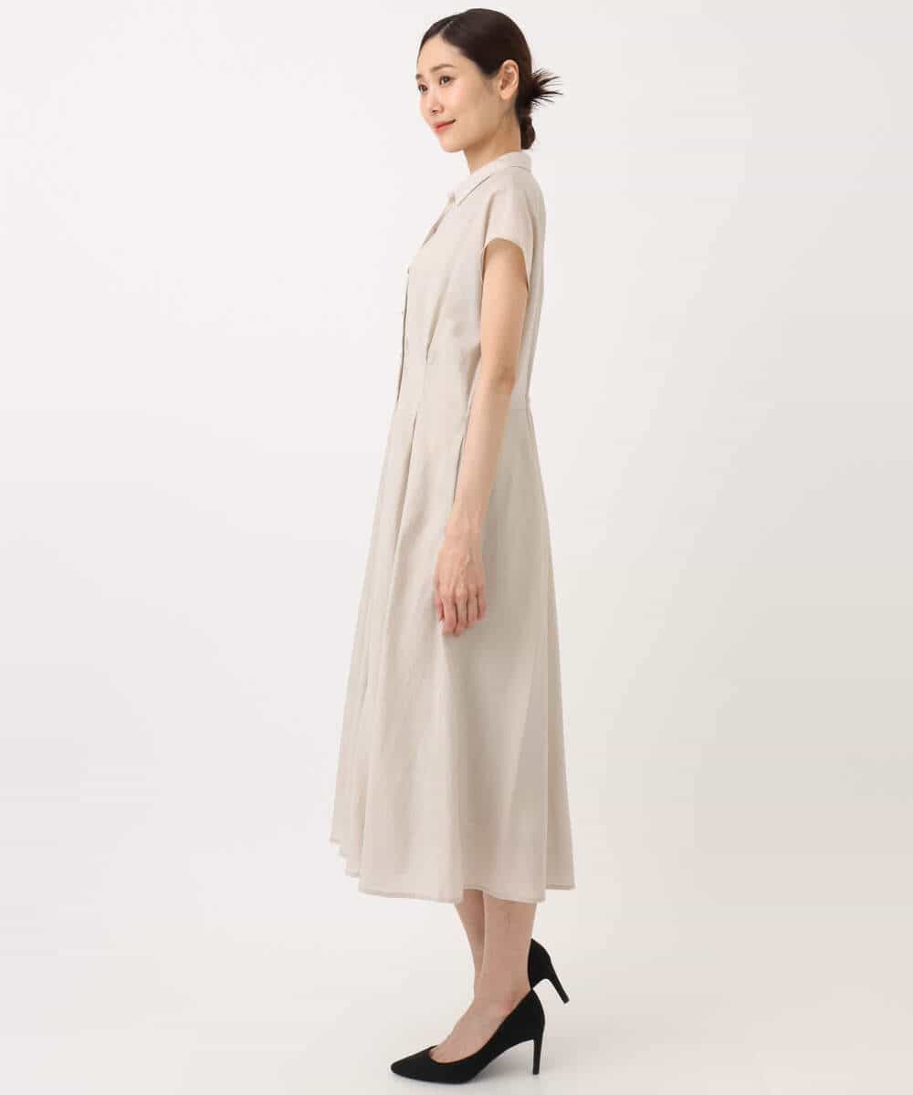FKEGA58200 MK MICHEL KLEIN(MK ミッシェルクラン) ベルト付きフレンチスリーブワンピース/洗える ベージュ