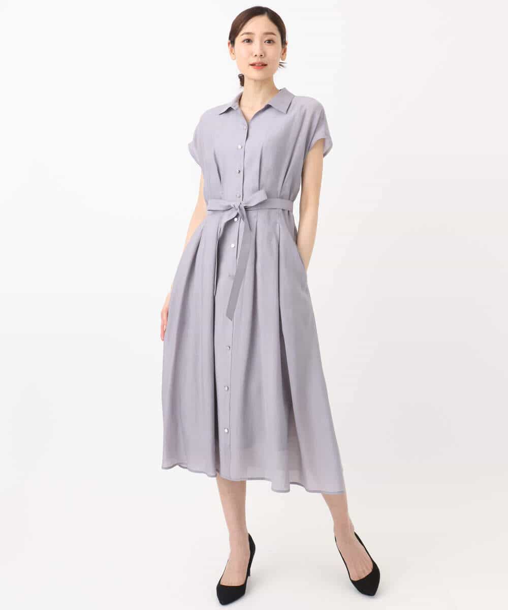 FKEGA58200 MK MICHEL KLEIN(MK ミッシェルクラン) ベルト付きフレンチスリーブワンピース/洗える ベージュ