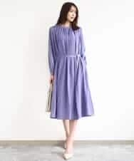 FKEGD26210 MK MICHEL KLEIN(MK ミッシェルクラン) サテンギャザーワンピース/洗える パープル