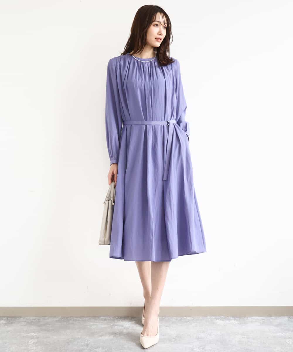 FKEGD26210 MK MICHEL KLEIN(MK ミッシェルクラン) サテンギャザーワンピース/洗える パープル