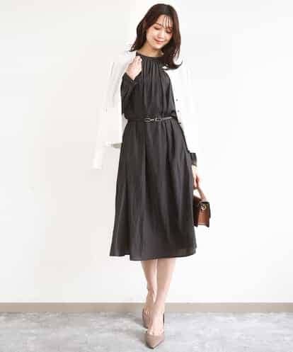 FKEGD26210 MK MICHEL KLEIN サテンギャザーワンピース/洗える