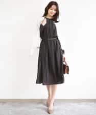 FKEGD26210 MK MICHEL KLEIN(MK ミッシェルクラン) サテンギャザーワンピース/洗える ダークグレー