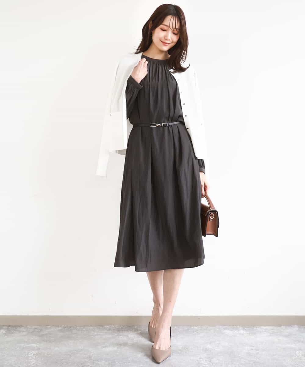 FKEGD26210 MK MICHEL KLEIN(MK ミッシェルクラン) サテンギャザーワンピース/洗える ダークグレー