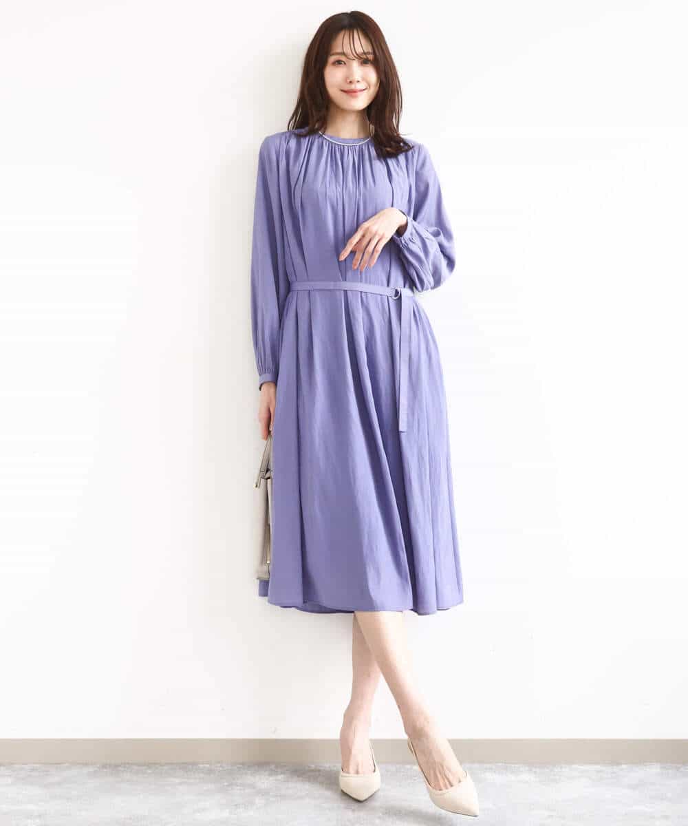 FKEGD26210 MK MICHEL KLEIN(MK ミッシェルクラン) サテンギャザーワンピース/洗える ダークグレー