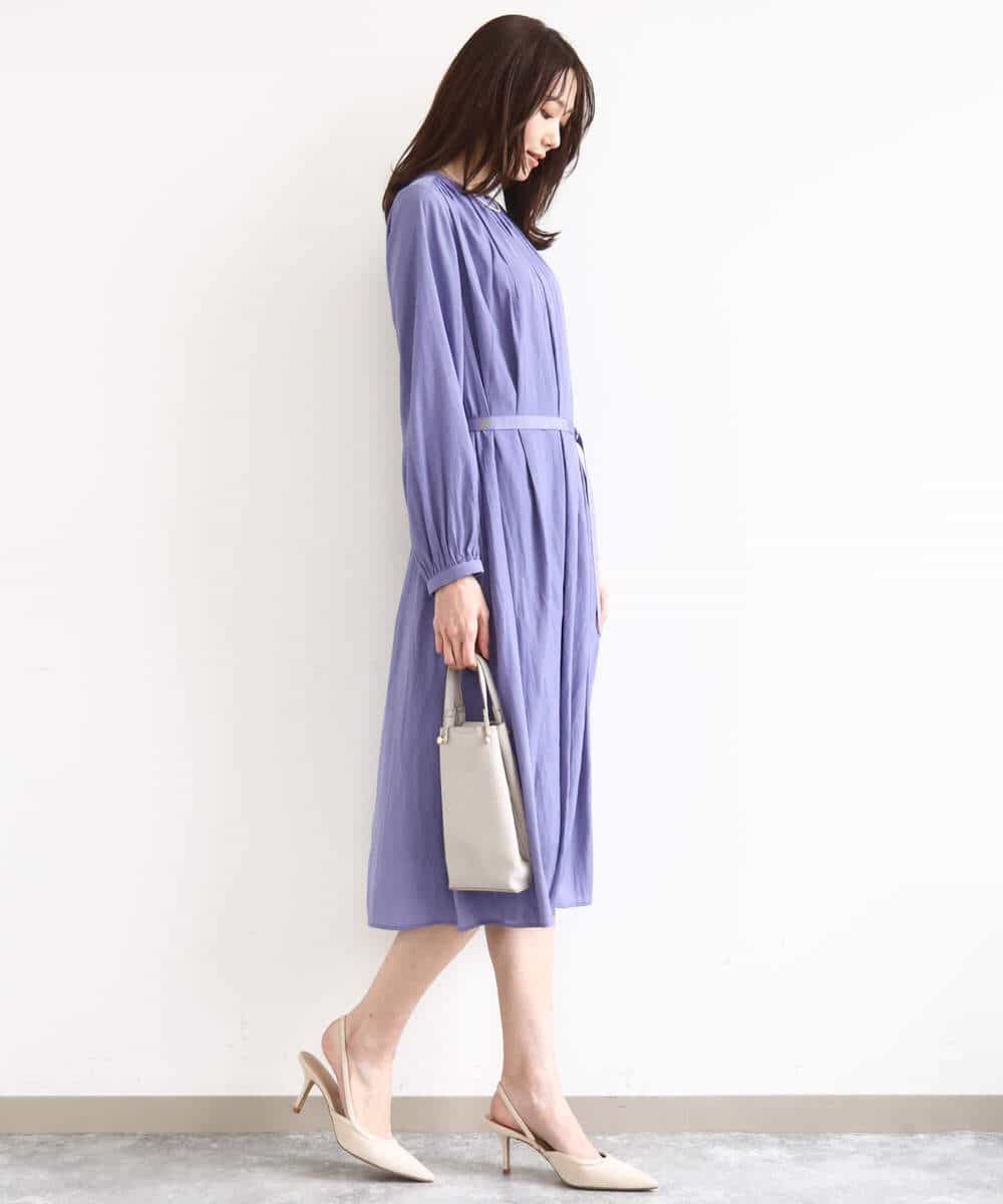 FKEGD26210 MK MICHEL KLEIN(MK ミッシェルクラン) サテンギャザーワンピース/洗える ダークグレー