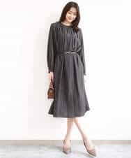 FKEGD26210 MK MICHEL KLEIN(MK ミッシェルクラン) サテンギャザーワンピース/洗える ダークグレー