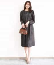 FKEGD26210 MK MICHEL KLEIN(MK ミッシェルクラン) サテンギャザーワンピース/洗える ダークグレー