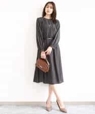 FKEGD26210 MK MICHEL KLEIN(MK ミッシェルクラン) サテンギャザーワンピース/洗える ダークグレー