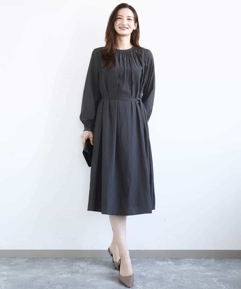 FKEGD26210 MK MICHEL KLEIN(MK ミッシェルクラン) サテンギャザーワンピース/洗える ダークグレー