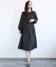 FKEGD26210 MK MICHEL KLEIN(MK ミッシェルクラン) サテンギャザーワンピース/洗える ダークグレー