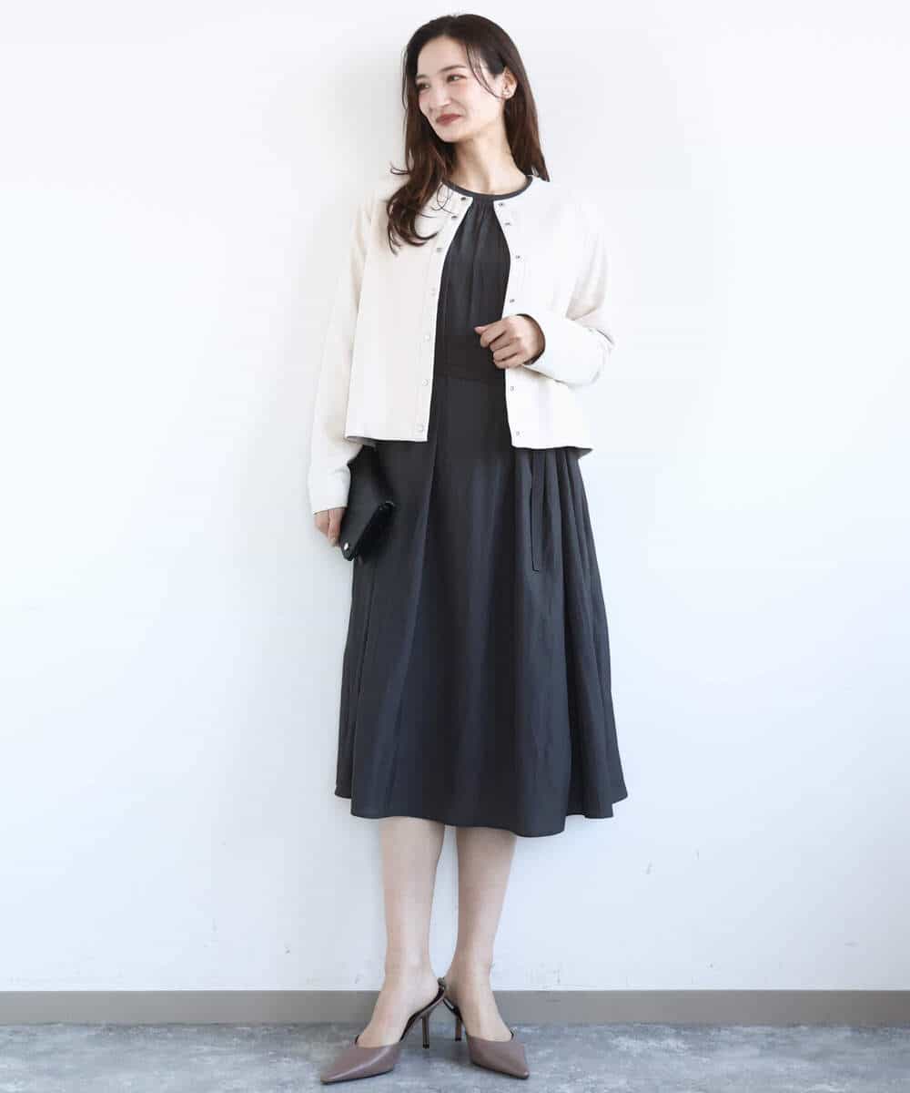 FKEGD26210 MK MICHEL KLEIN(MK ミッシェルクラン) サテンギャザーワンピース/洗える ダークグレー