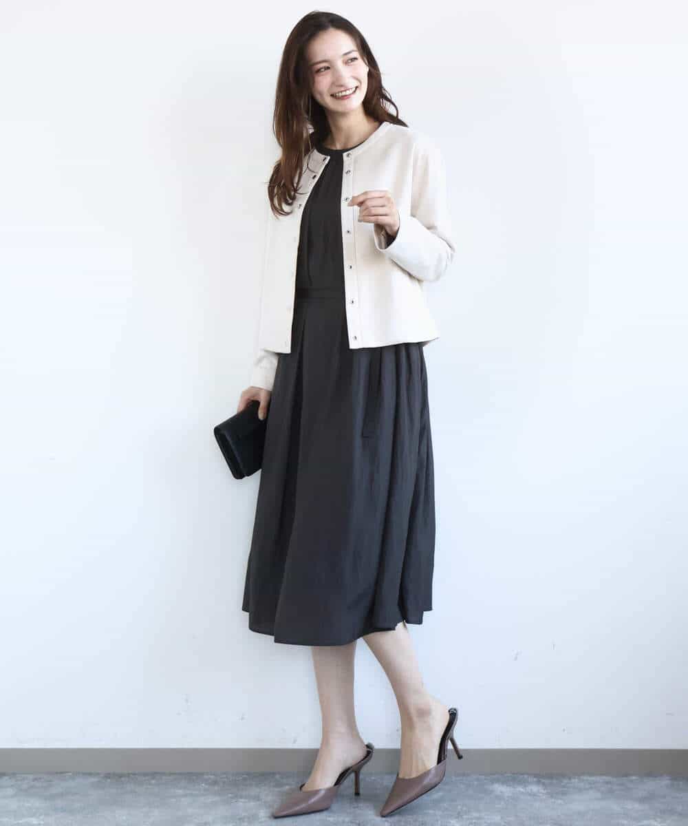 FKEGD26210 MK MICHEL KLEIN(MK ミッシェルクラン) サテンギャザーワンピース/洗える ダークグレー