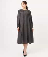 FKEGD26210 MK MICHEL KLEIN(MK ミッシェルクラン) サテンギャザーワンピース/洗える ダークグレー