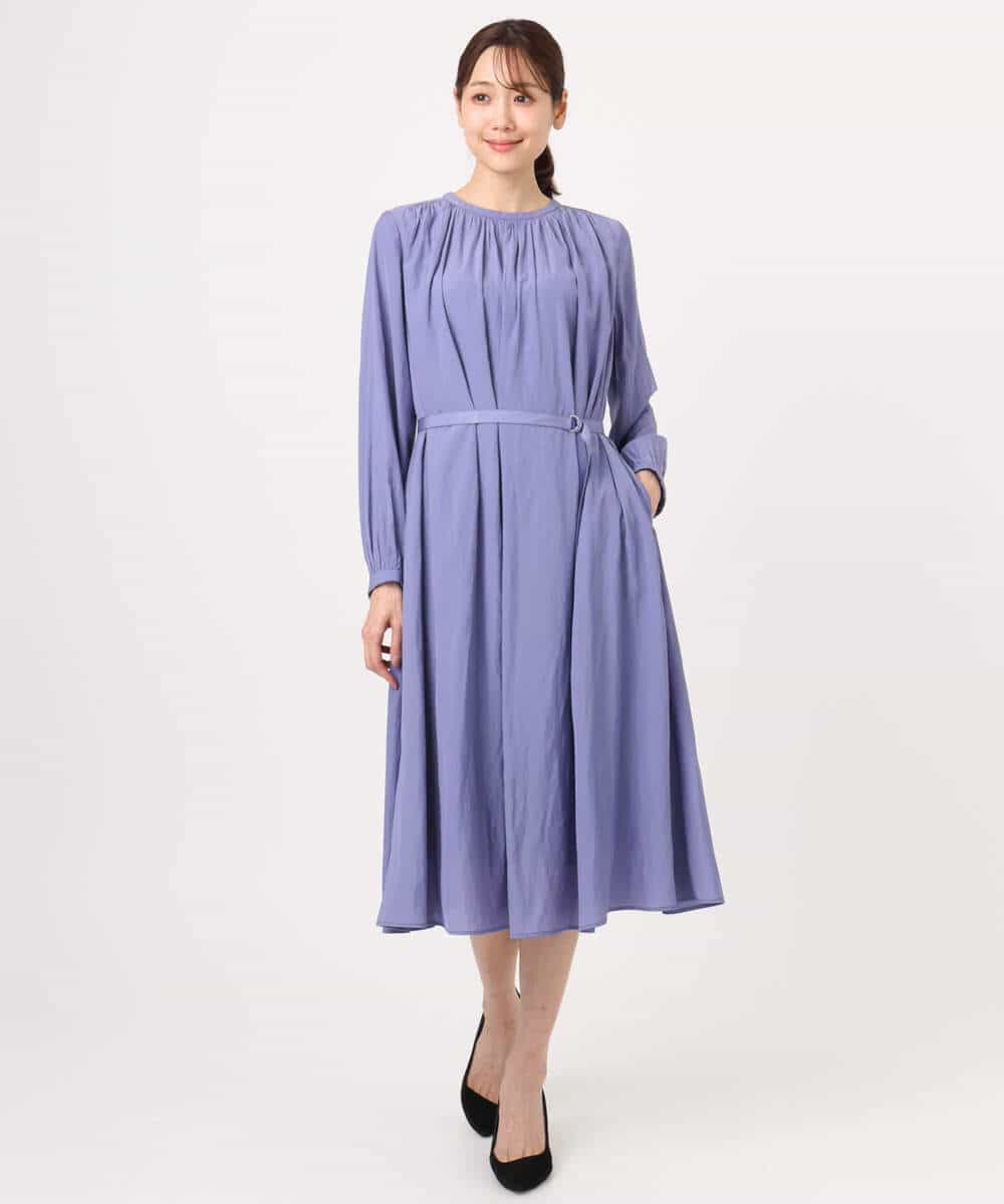 FKEGD26210 MK MICHEL KLEIN(MK ミッシェルクラン) サテンギャザーワンピース/洗える ダークグレー