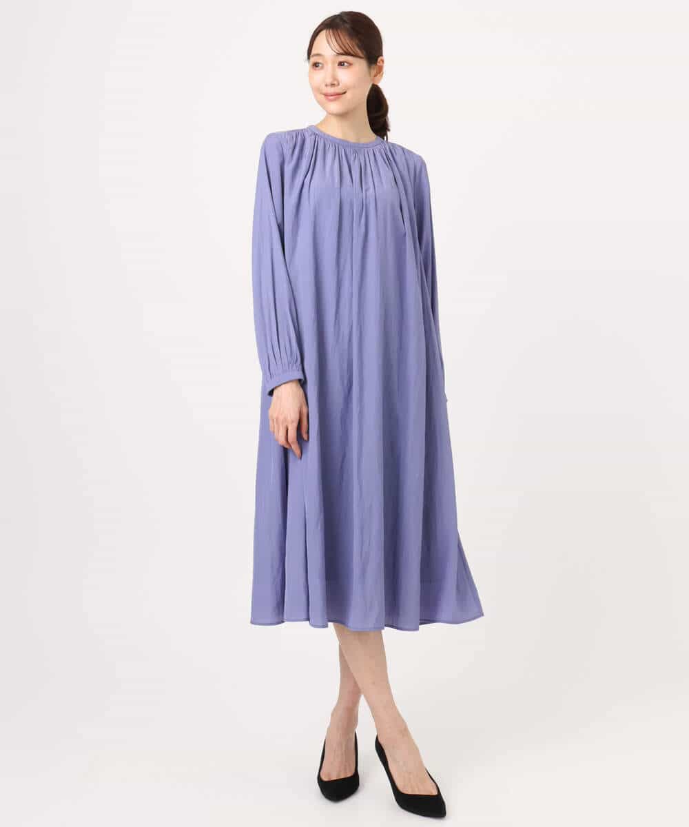 FKEGD26210 MK MICHEL KLEIN(MK ミッシェルクラン) サテンギャザーワンピース/洗える ダークグレー