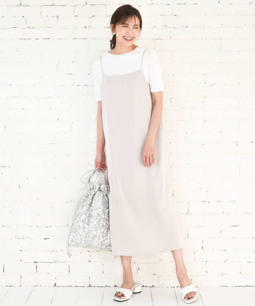 FKEGD37210 MK MICHEL KLEIN(MK ミッシェルクラン) サテンキャミワンピース/洗える ベージュ