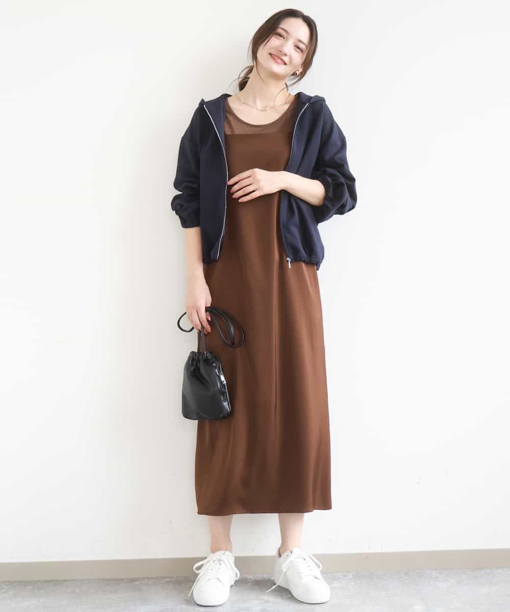 FKEGD37210 MK MICHEL KLEIN(MK ミッシェルクラン) サテンキャミワンピース/洗える ブラウン