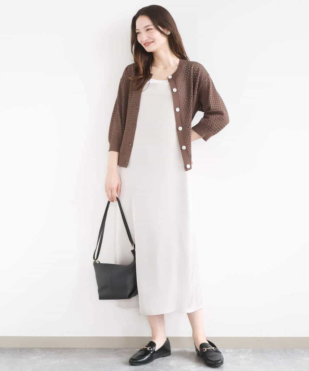 FKEGD37210 MK MICHEL KLEIN(MK ミッシェルクラン) サテンキャミワンピース/洗える ブラウン