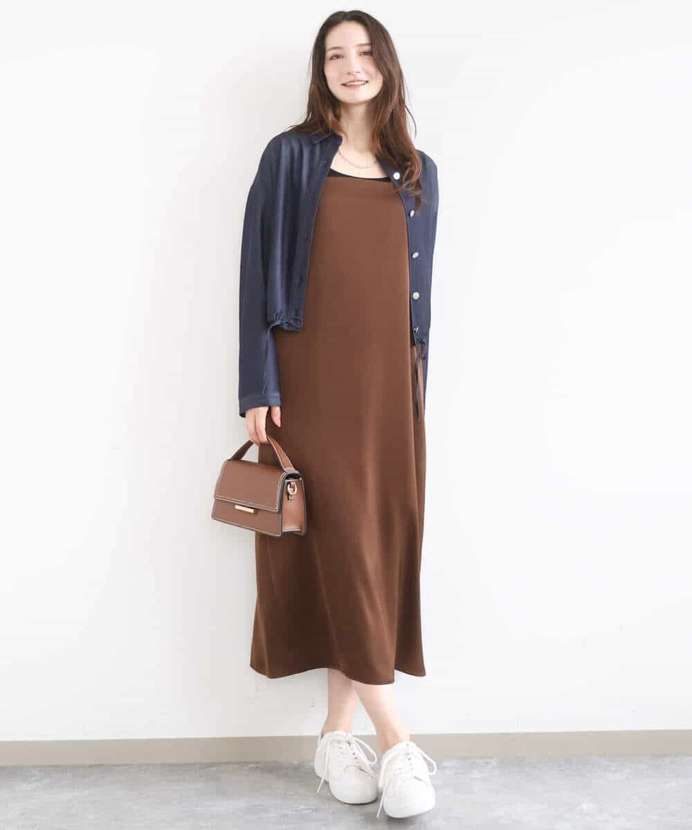 FKEGD37210 MK MICHEL KLEIN(MK ミッシェルクラン) サテンキャミワンピース/洗える ブラウン