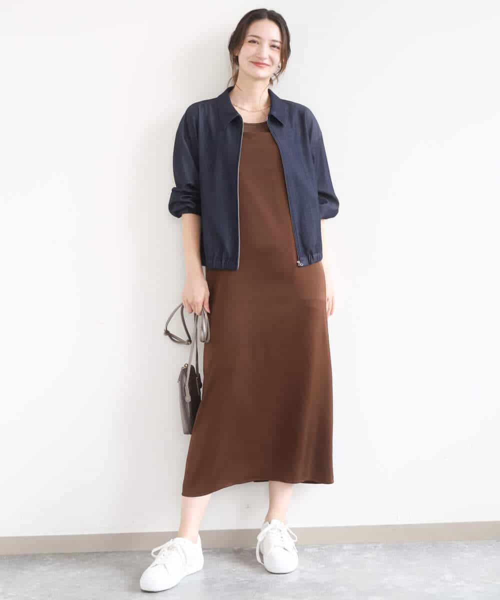 FKEGD37210 MK MICHEL KLEIN(MK ミッシェルクラン) サテンキャミワンピース/洗える ブラウン