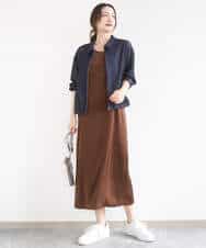 FKEGD37210 MK MICHEL KLEIN(MK ミッシェルクラン) サテンキャミワンピース/洗える ブラウン