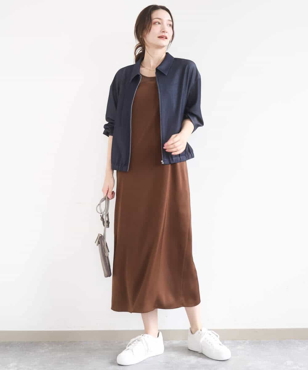 FKEGD37210 MK MICHEL KLEIN(MK ミッシェルクラン) サテンキャミワンピース/洗える ブラウン