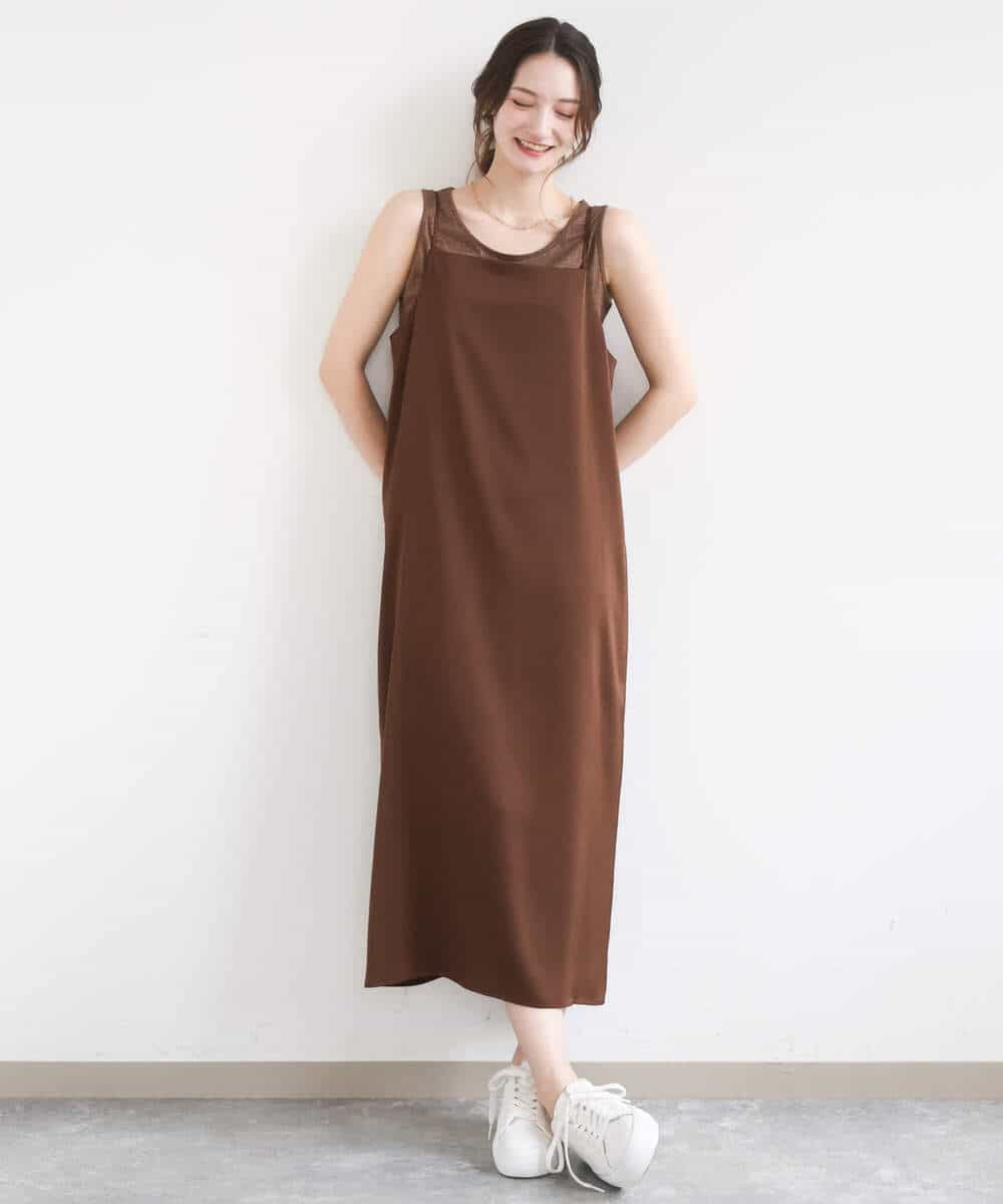 FKEGD37210 MK MICHEL KLEIN(MK ミッシェルクラン) サテンキャミワンピース/洗える ブラウン