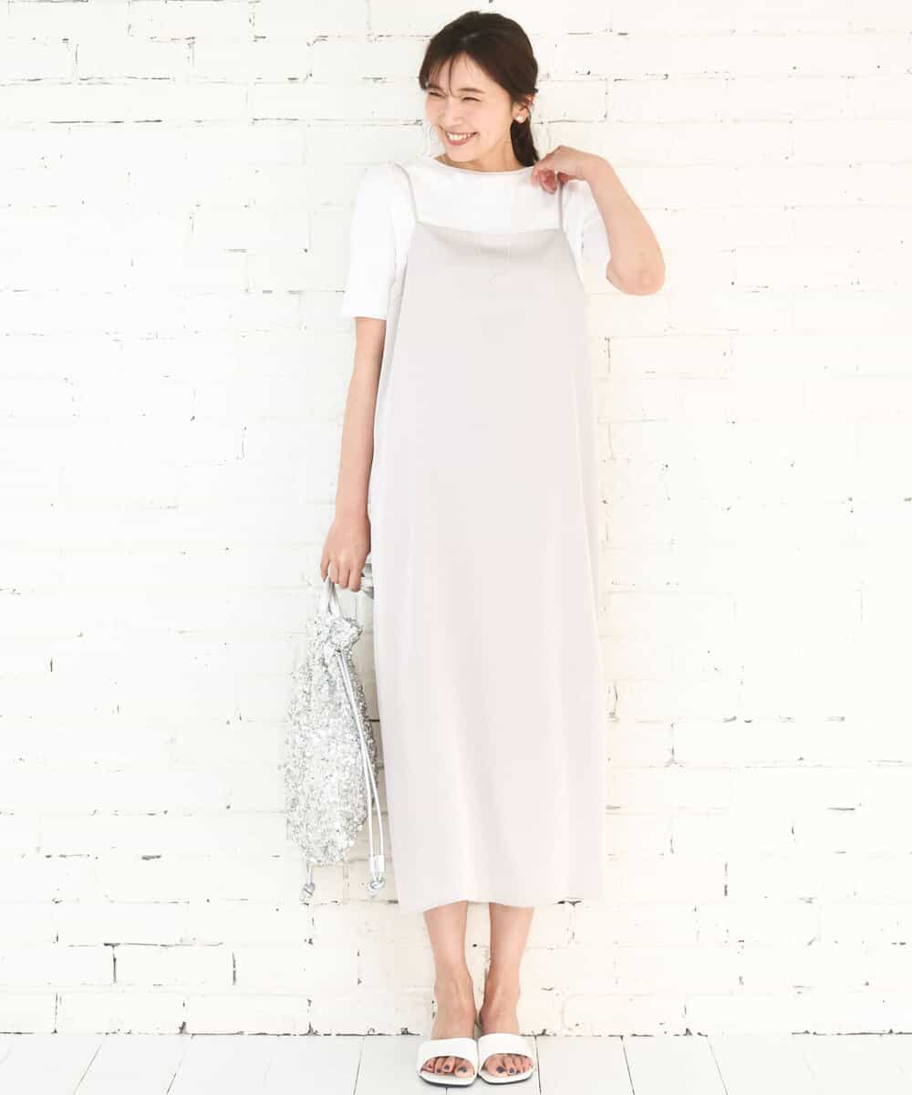 FKEGD37210 MK MICHEL KLEIN(MK ミッシェルクラン) サテンキャミワンピース/洗える ブラウン