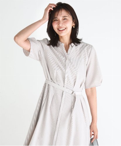 FKEGD38210  サッカーストライプ ウエストタックワンピース/洗える