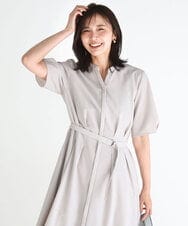 FKEGD38210 MK MICHEL KLEIN(MK ミッシェルクラン) [洗える]サッカーストライプ ウエストタックワンピース ベージュ