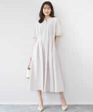 FKEGD38210 MK MICHEL KLEIN(MK ミッシェルクラン) サッカーストライプ ウエストタックワンピース/洗える ネイビー