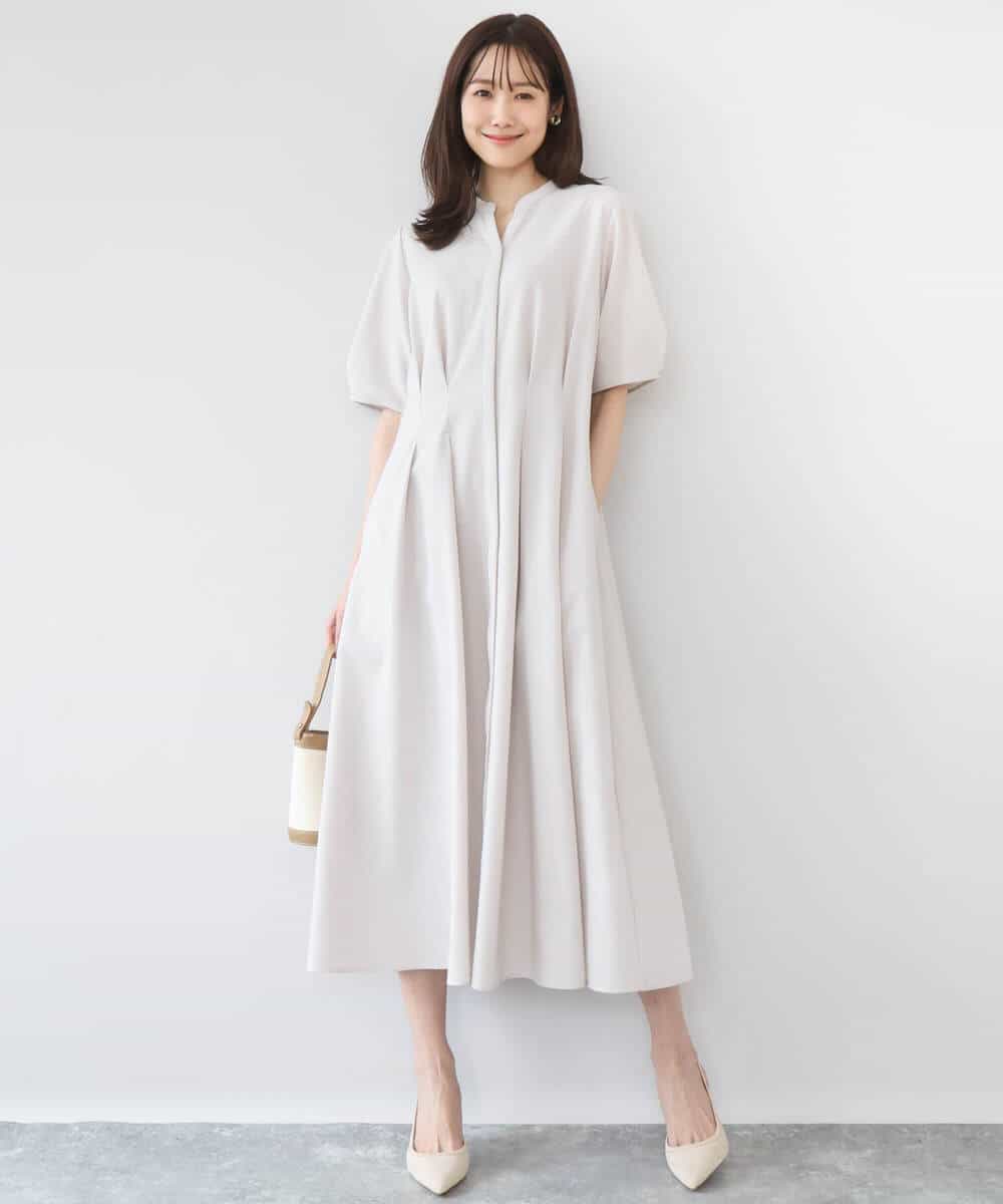 FKEGD38210 MK MICHEL KLEIN(MK ミッシェルクラン) サッカーストライプ ウエストタックワンピース/洗える ネイビー