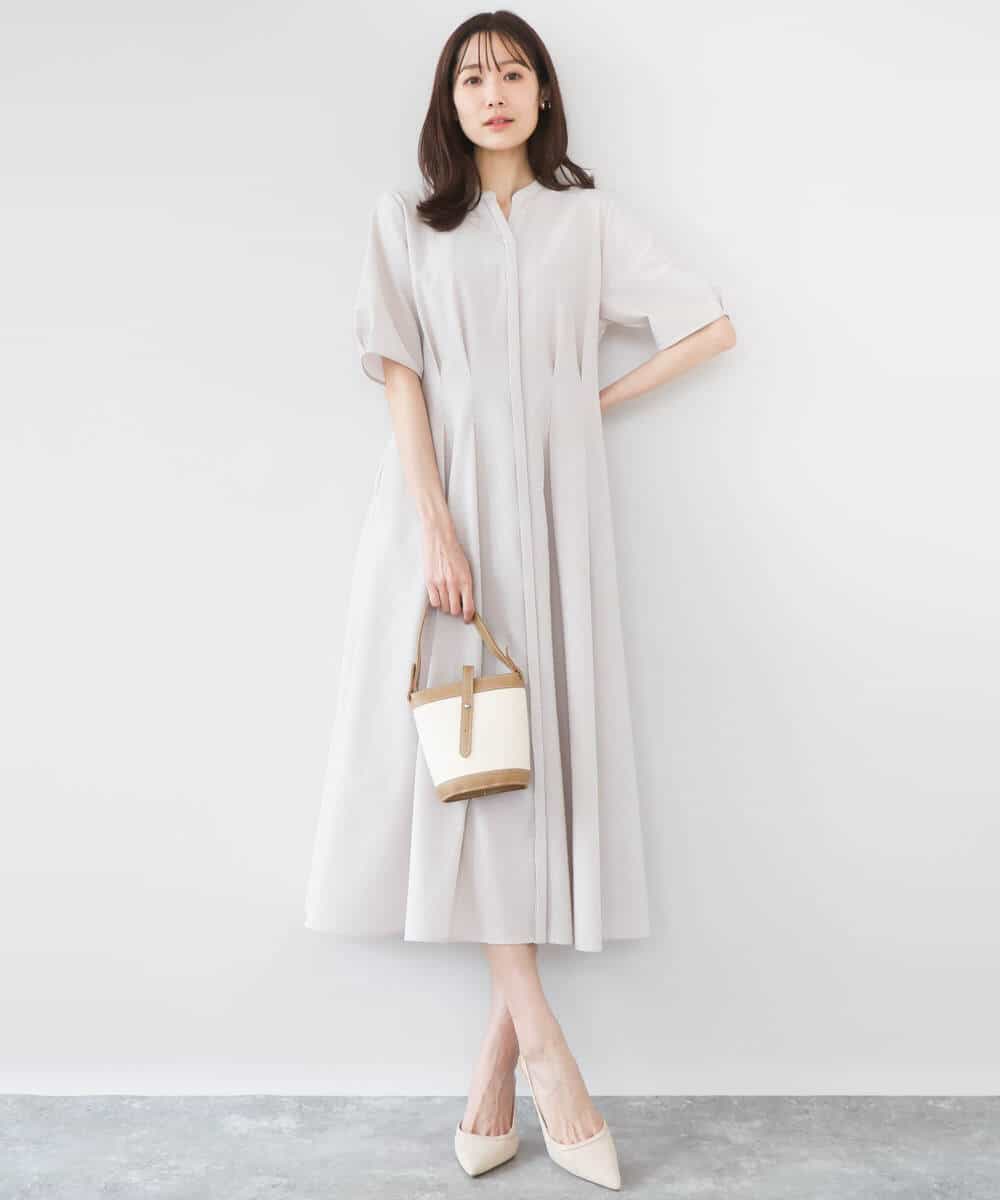 FKEGD38210 MK MICHEL KLEIN(MK ミッシェルクラン) サッカーストライプ ウエストタックワンピース/洗える ネイビー