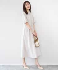 FKEGD38210 MK MICHEL KLEIN(MK ミッシェルクラン) サッカーストライプ ウエストタックワンピース/洗える ネイビー