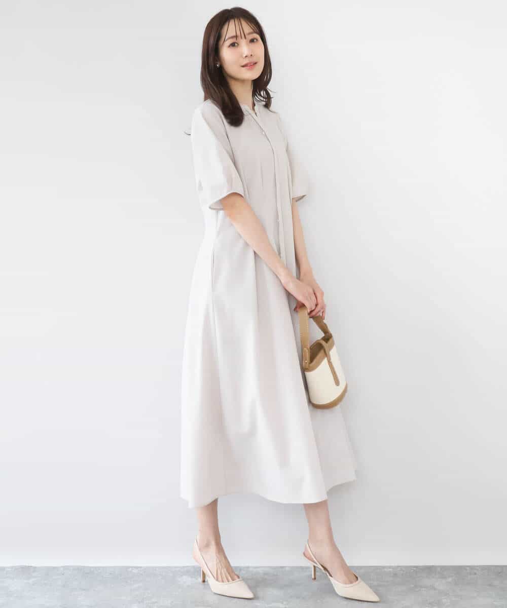 FKEGD38210 MK MICHEL KLEIN(MK ミッシェルクラン) サッカーストライプ ウエストタックワンピース/洗える ネイビー