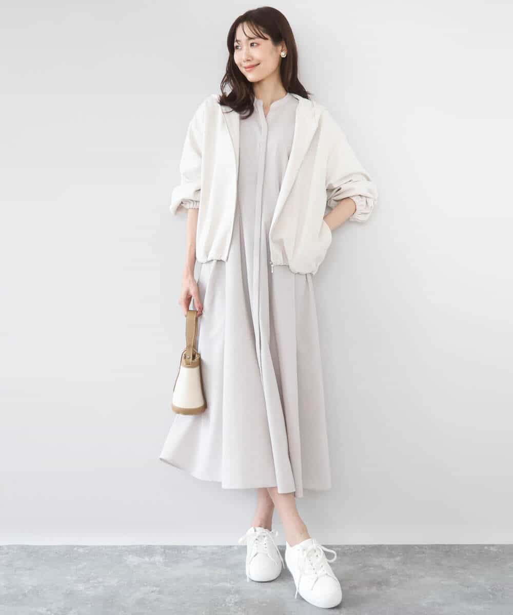 FKEGD38210 MK MICHEL KLEIN(MK ミッシェルクラン) サッカーストライプ ウエストタックワンピース/洗える ネイビー