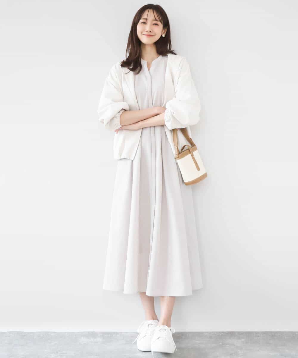 FKEGD38210 MK MICHEL KLEIN(MK ミッシェルクラン) サッカーストライプ ウエストタックワンピース/洗える ネイビー