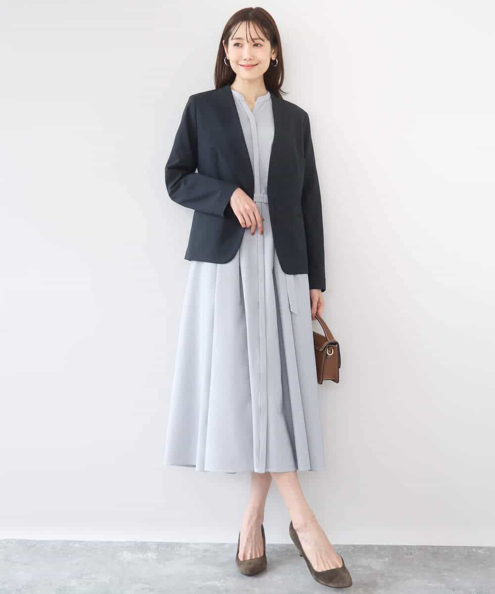 FKEGD38210 MK MICHEL KLEIN(MK ミッシェルクラン) サッカーストライプ ウエストタックワンピース/洗える ネイビー