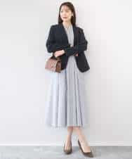 FKEGD38210 MK MICHEL KLEIN(MK ミッシェルクラン) サッカーストライプ ウエストタックワンピース/洗える ネイビー