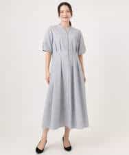 FKEGD38210 MK MICHEL KLEIN(MK ミッシェルクラン) サッカーストライプ ウエストタックワンピース/洗える ネイビー