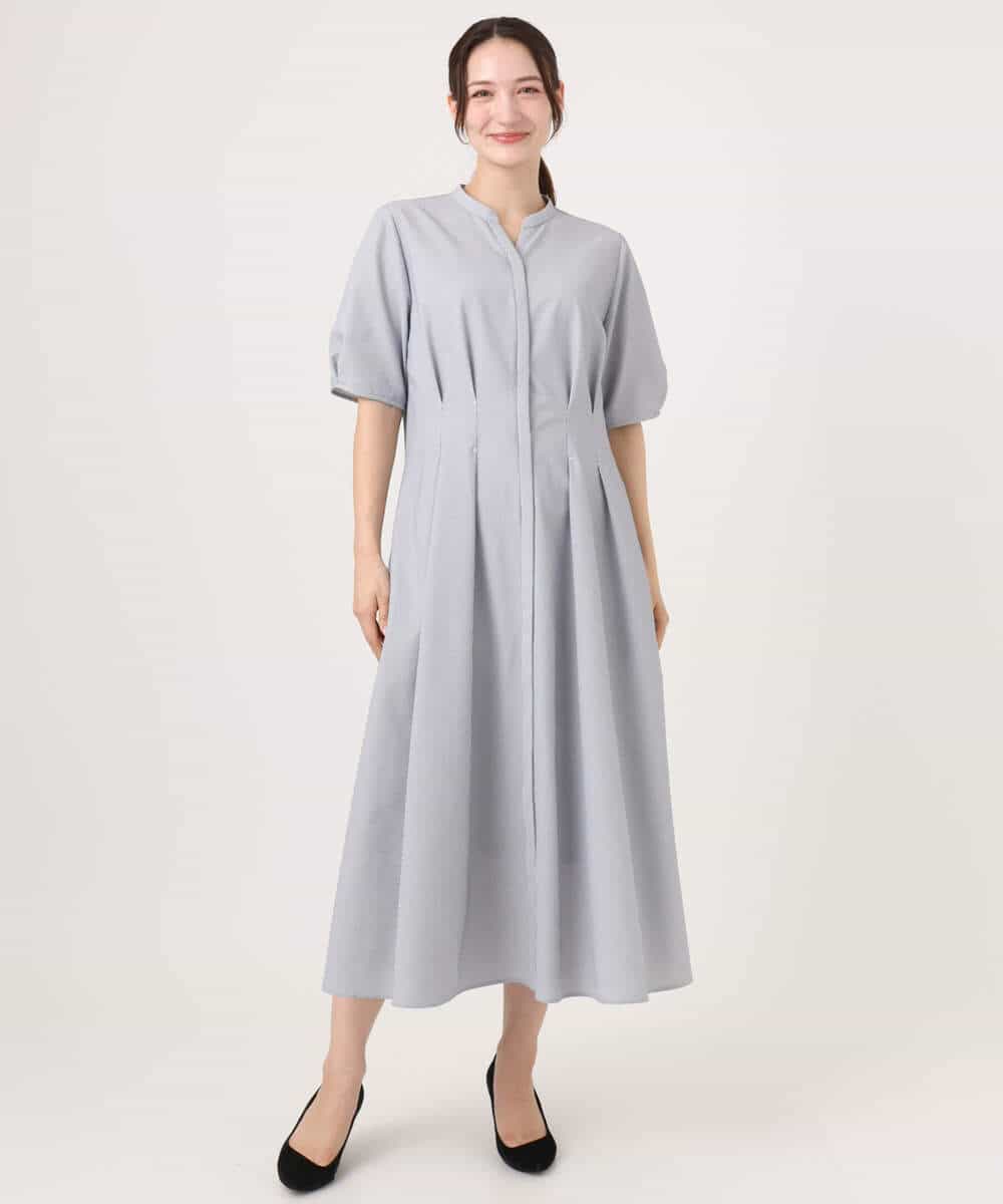 FKEGD38210 MK MICHEL KLEIN(MK ミッシェルクラン) サッカーストライプ ウエストタックワンピース/洗える ネイビー