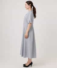 FKEGD38210 MK MICHEL KLEIN(MK ミッシェルクラン) サッカーストライプ ウエストタックワンピース/洗える ネイビー