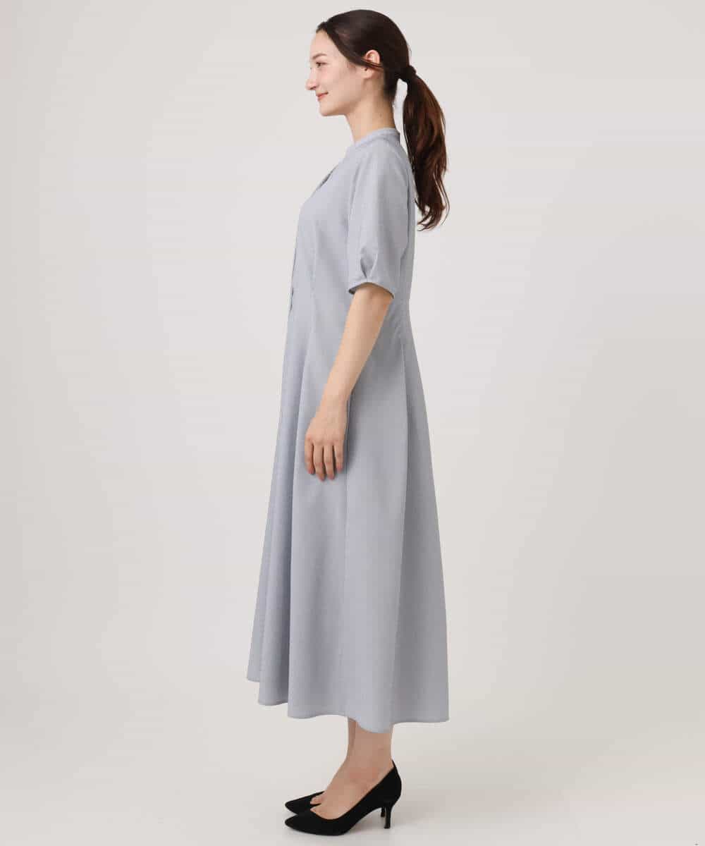 FKEGD38210 MK MICHEL KLEIN(MK ミッシェルクラン) サッカーストライプ ウエストタックワンピース/洗える ネイビー